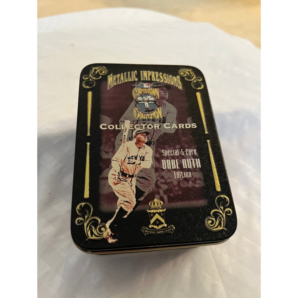 Vtg 1994 Metallic Impressions Babe Ruth 5-Card Set Collector Tin Cooperstown CIB